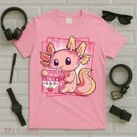 Japanese Style Kawaii Axolotl Strawberry Milk Anime T-Shirt thumb 5