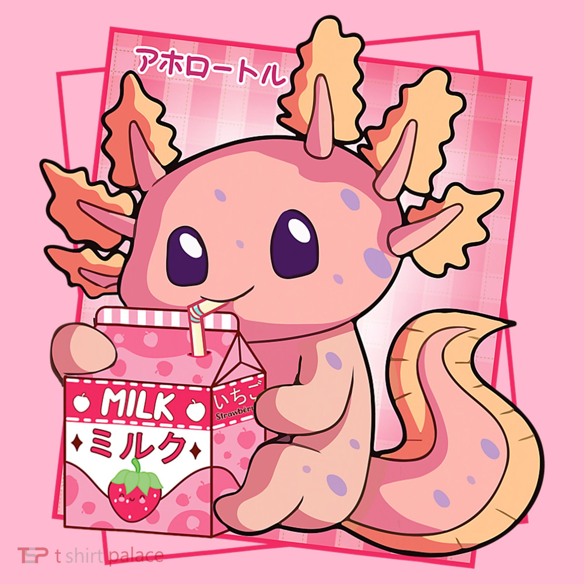 Japanese Style Kawaii Axolotl Strawberry Milk Anime Mousepad