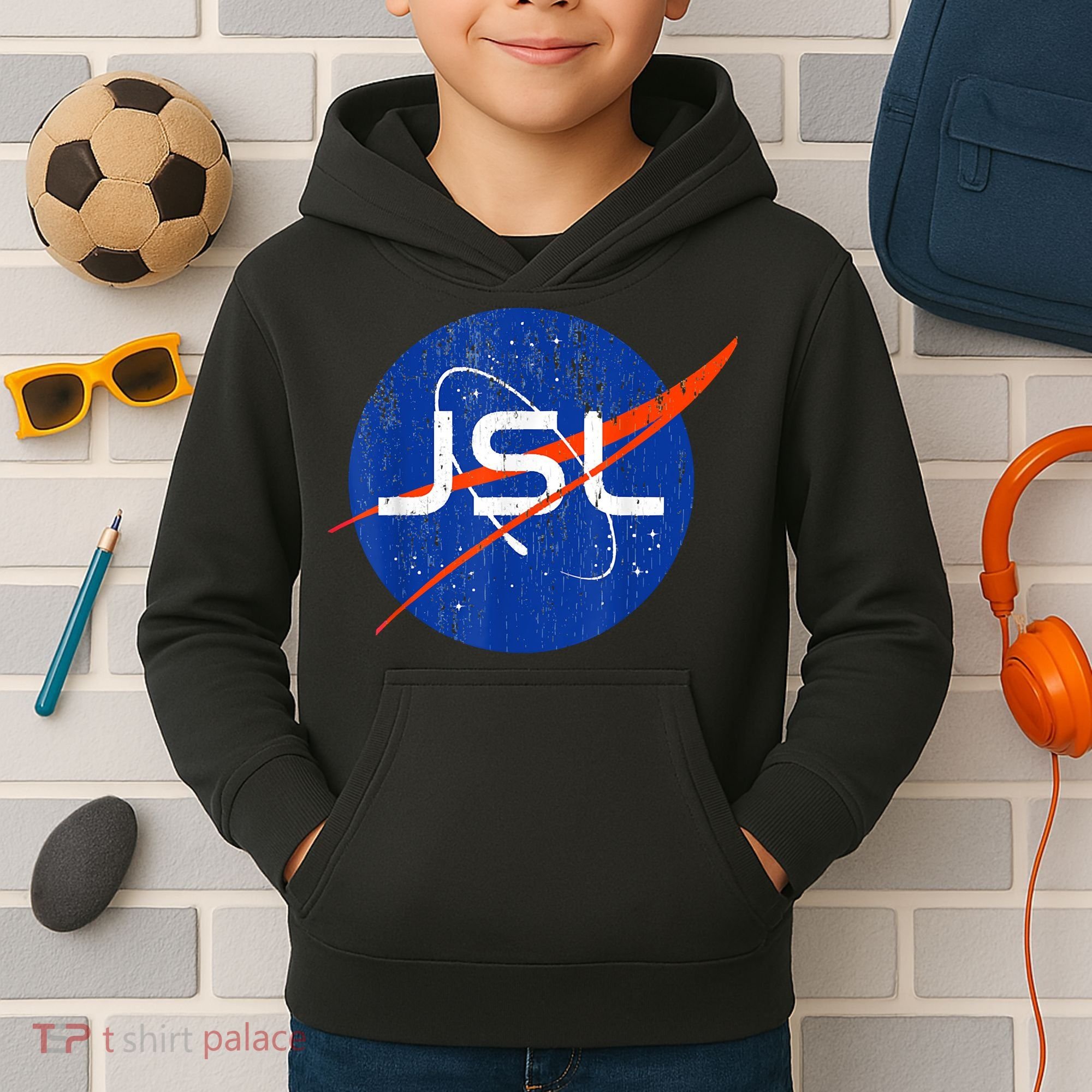 Jewish Space Laser Logo Badge Distressed Funny Meme Kids Hoodie