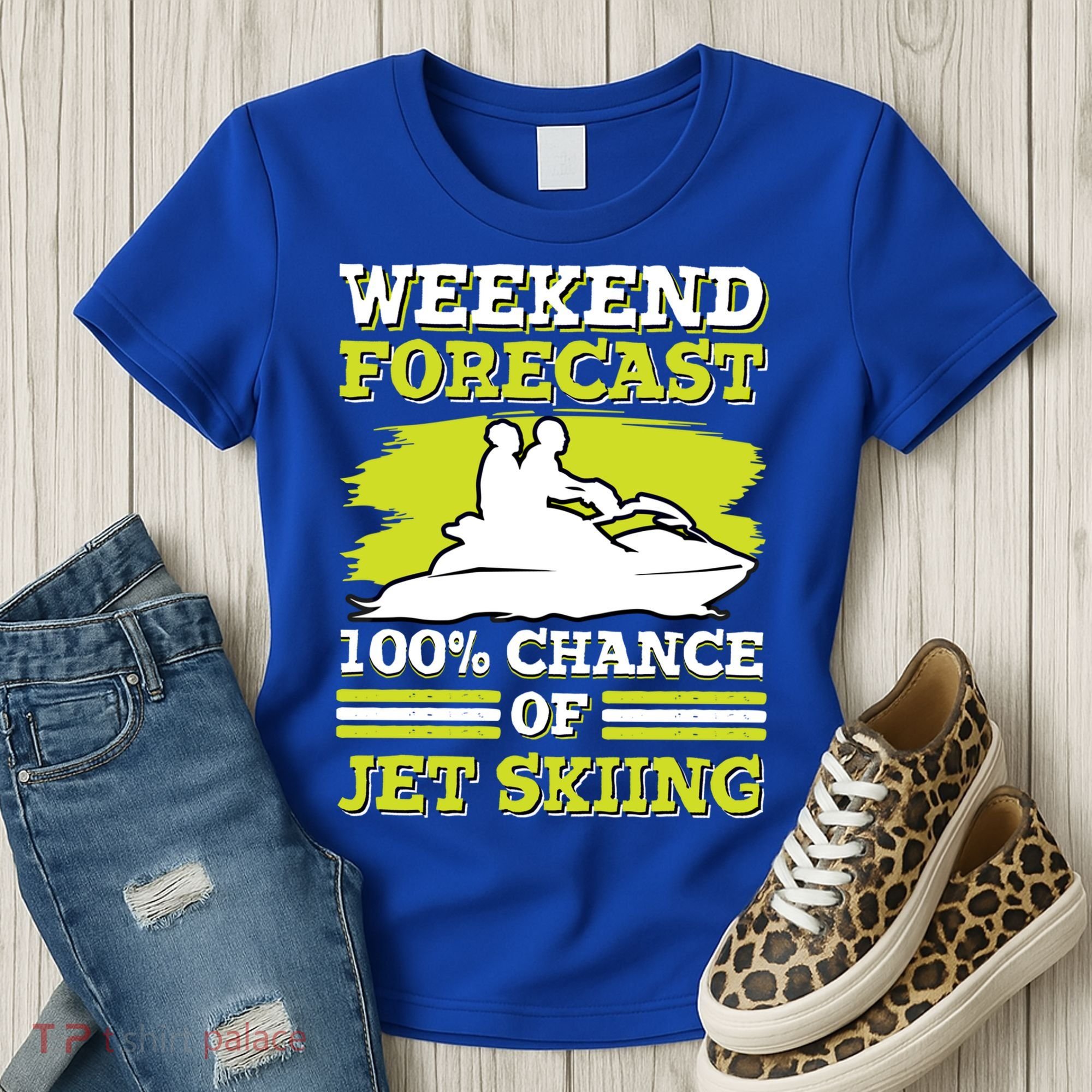 Jet Skier Lover Weekend Forcast 100% Chance Of Jet Skiing Funny Gift Women's T-Shirt