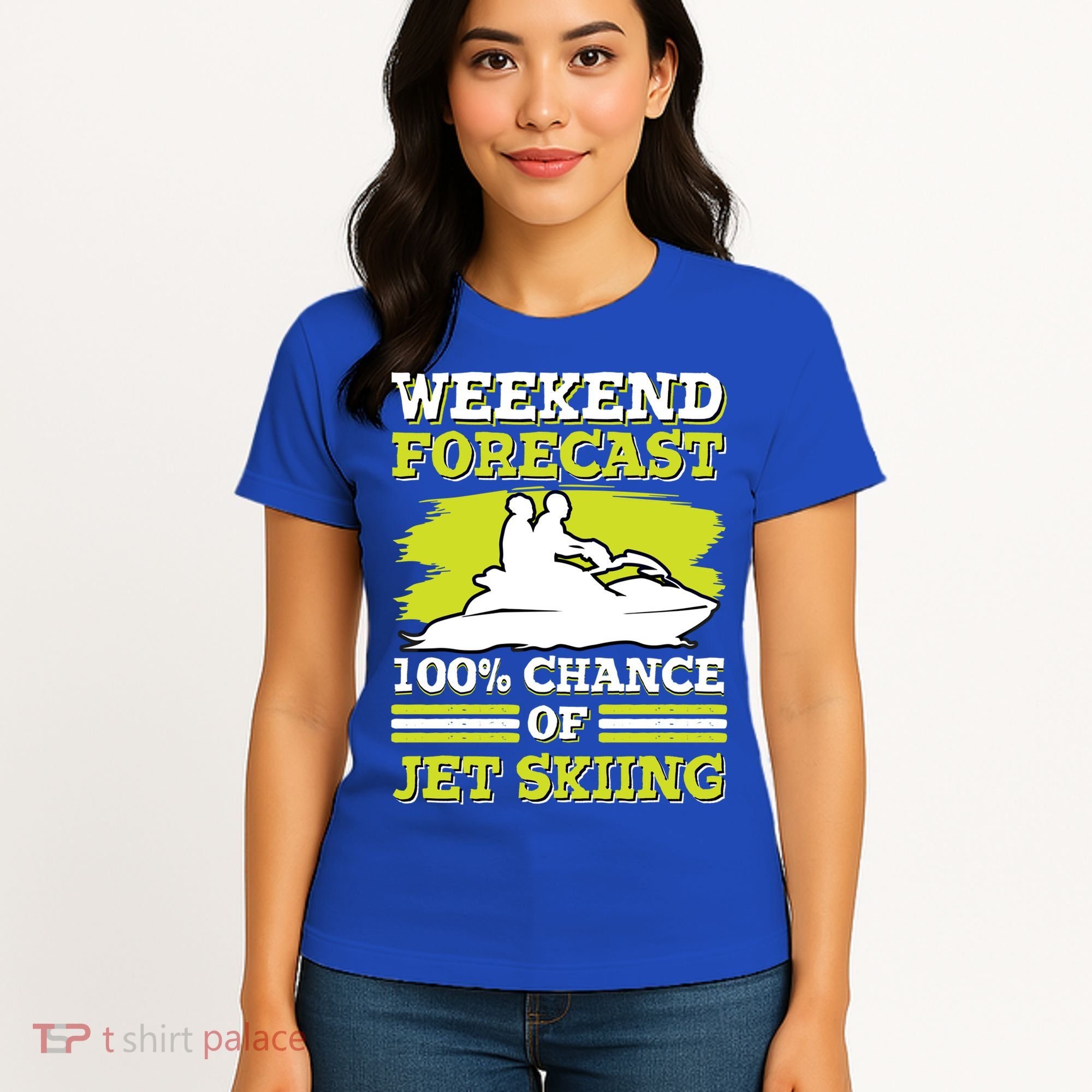 Jet Skier Lover Weekend Forcast 100% Chance Of Jet Skiing Funny Gift Women's T-Shirt