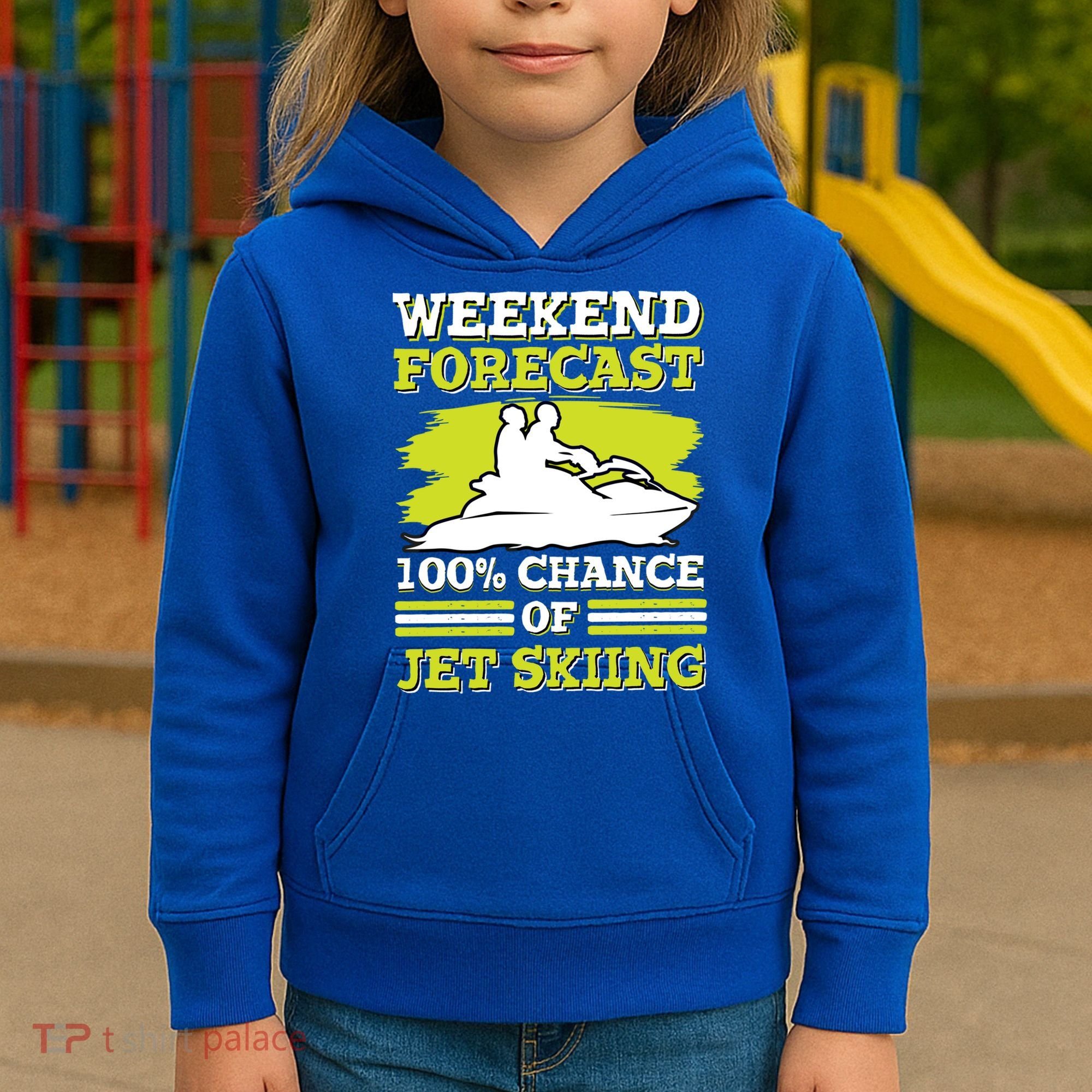 Jet Skier Lover Weekend Forcast 100% Chance Of Jet Skiing Funny Gift Kids Hoodie