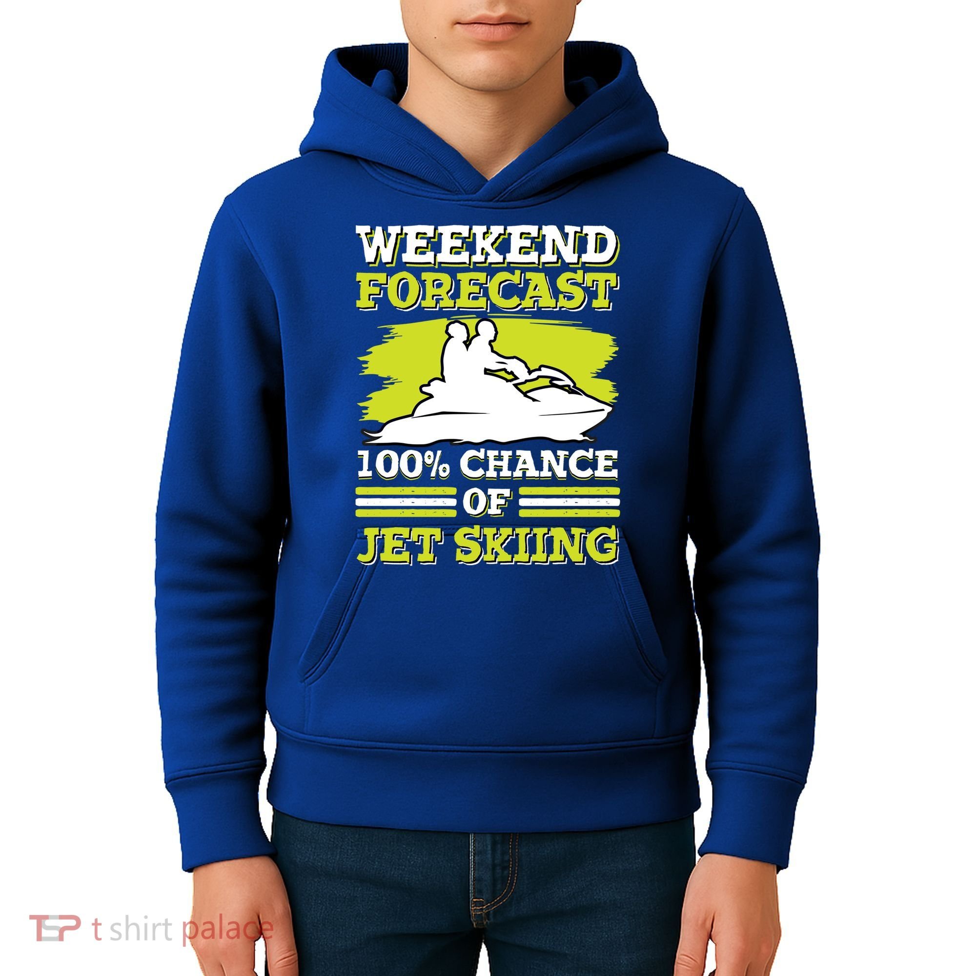 Jet Skier Lover Weekend Forcast 100% Chance Of Jet Skiing Funny Gift Kids Hoodie