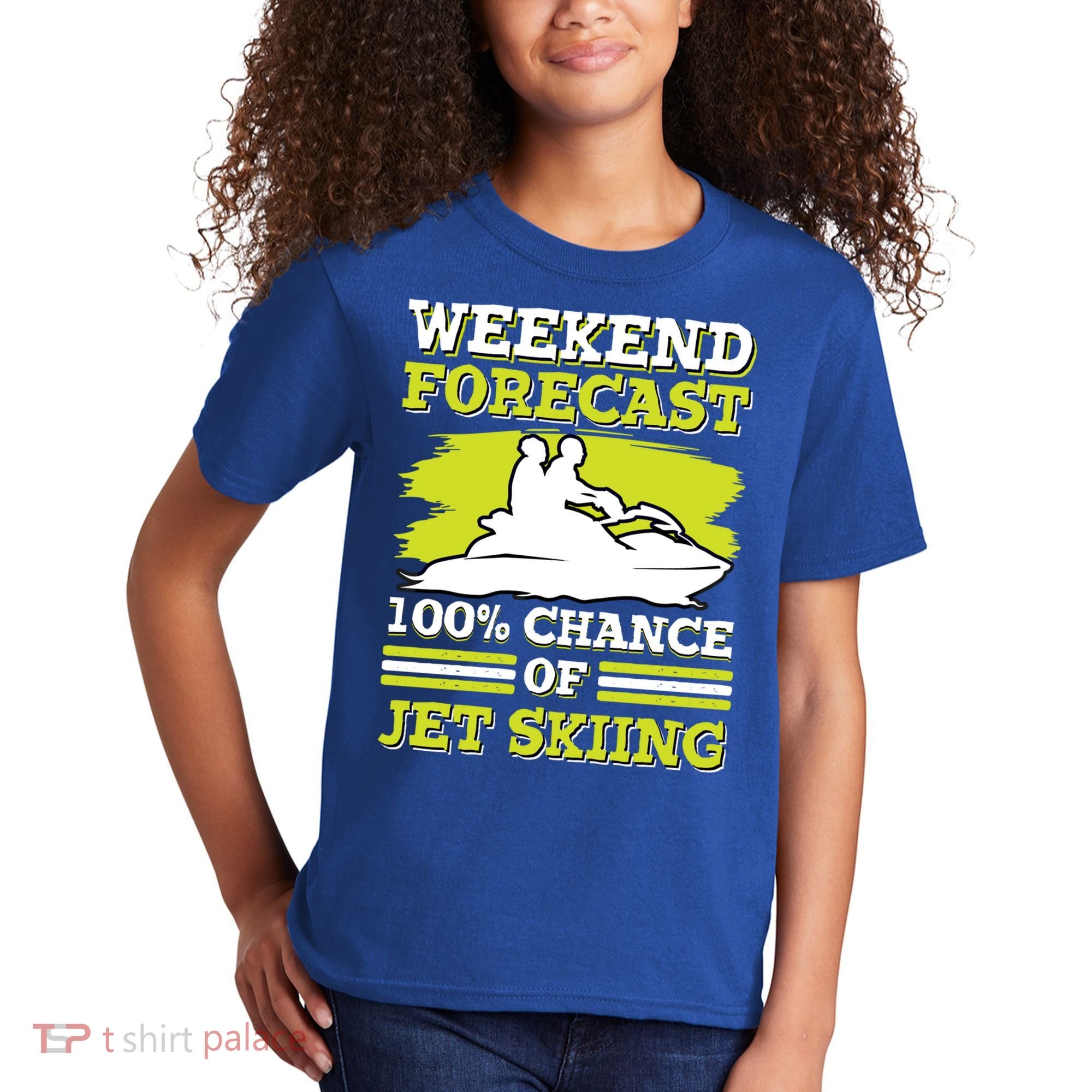Jet Skier Lover Weekend Forcast 100% Chance Of Jet Skiing Funny Gift Kids T-Shirt