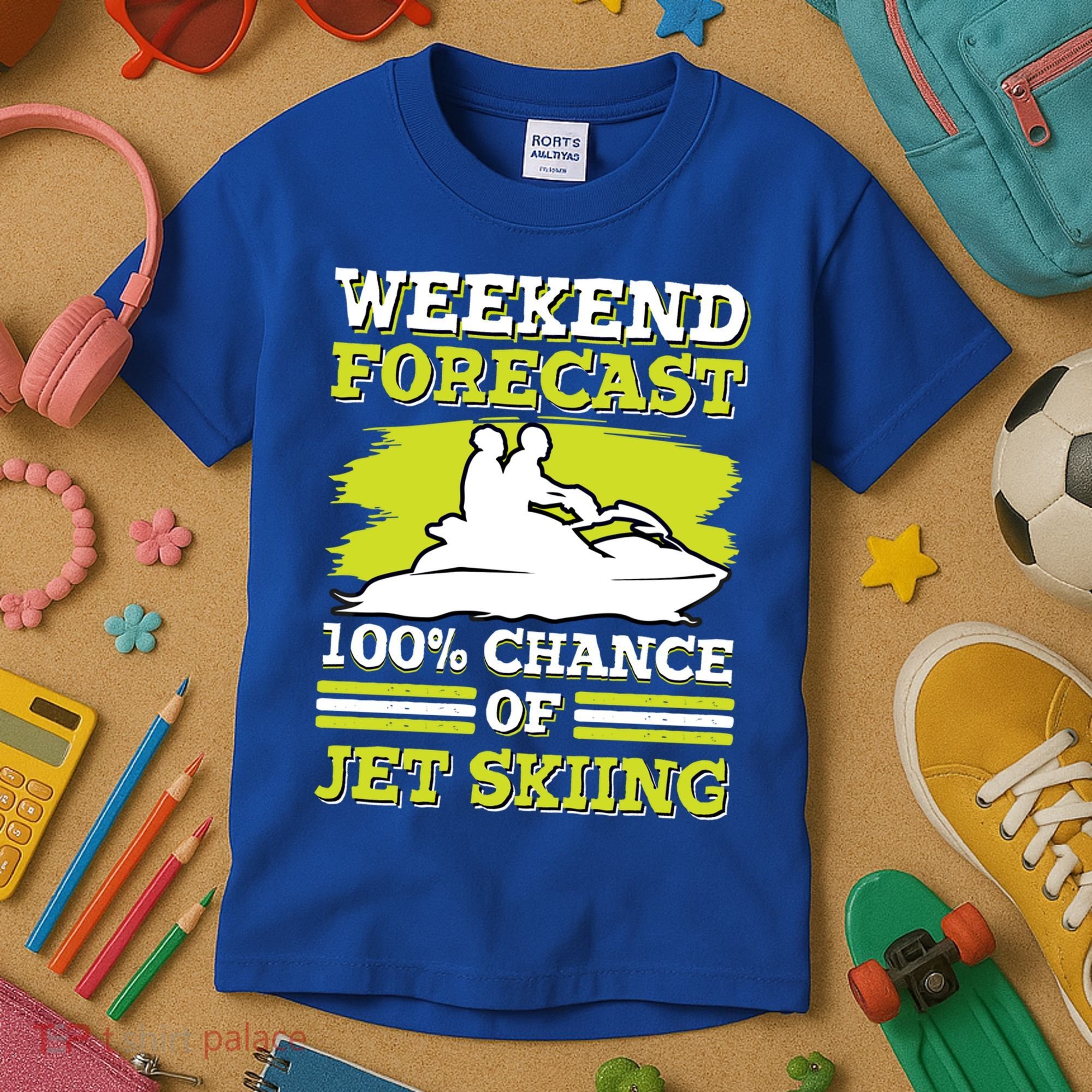 Jet Skier Lover Weekend Forcast 100% Chance Of Jet Skiing Funny Gift Kids T-Shirt