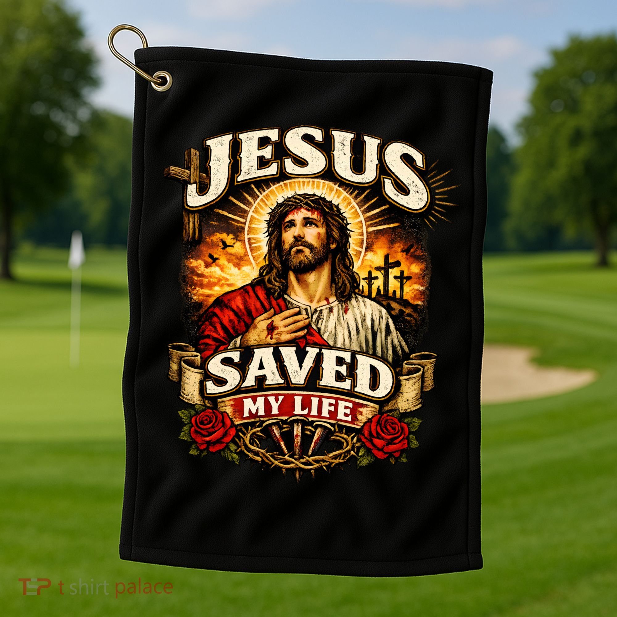 Jesus Saved My Life Golf Towel