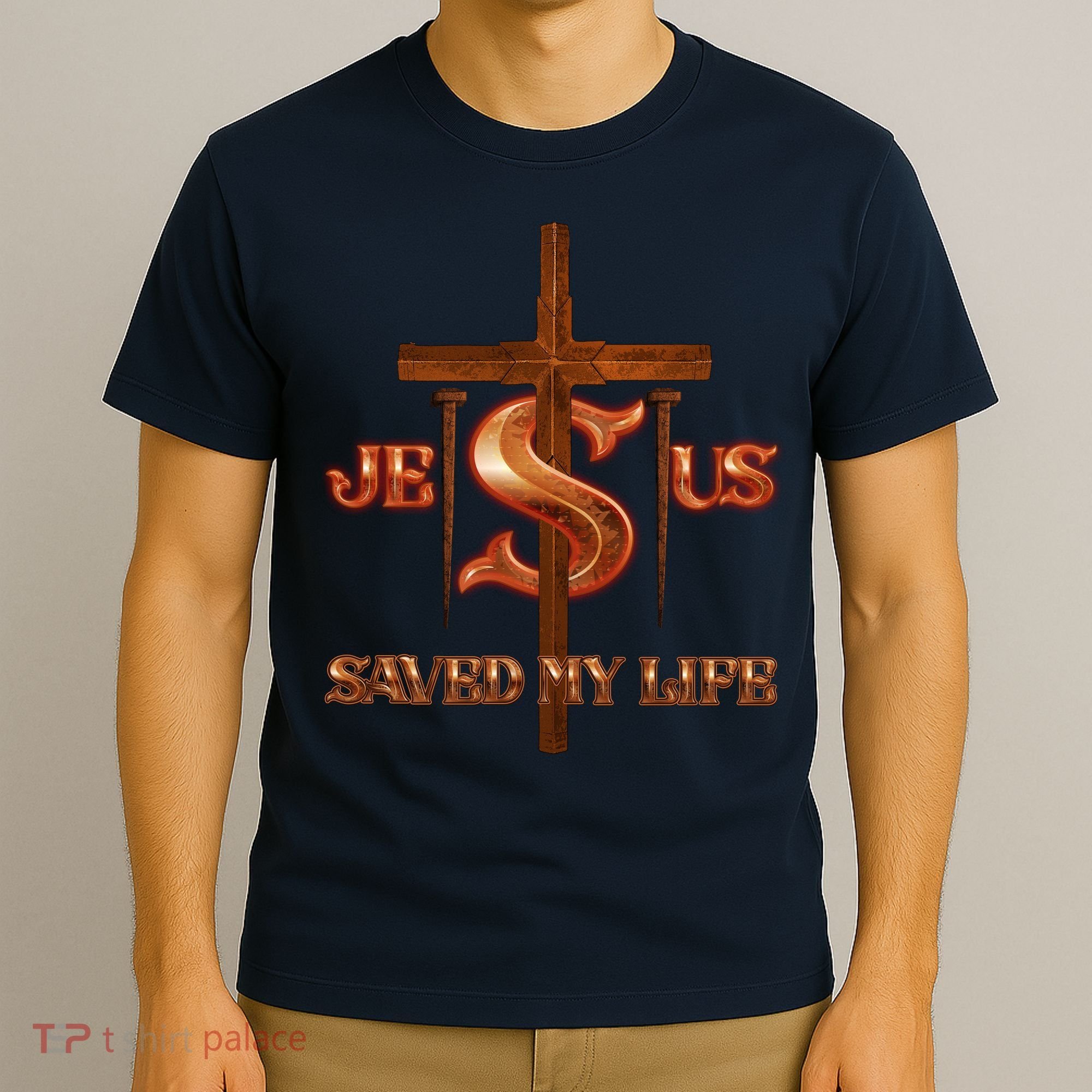 Jesus Saved My Life Metal Cross And Nails T-Shirt