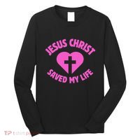 Jesus Saved My Life Breast Cancer Awareness Long Sleeve Shirt thumb 0