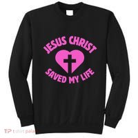 Jesus Saved My Life Breast Cancer Awareness Sweatshirt thumb 0