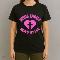 Jesus Saved My Life Breast Cancer Awareness T-Shirt thumb 4