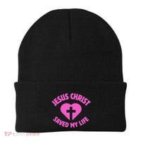 Jesus Saved My Life Breast Cancer Awareness Beanie thumb 0