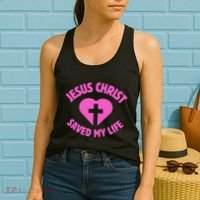 Jesus Saved My Life Breast Cancer Awareness Women's Tank Top thumb 2