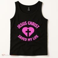 Jesus Saved My Life Breast Cancer Awareness Tank Top thumb 2