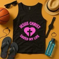 Jesus Saved My Life Breast Cancer Awareness Tank Top thumb 4