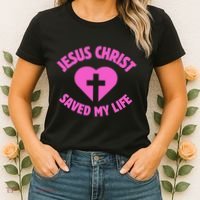 Jesus Saved My Life Breast Cancer Awareness Women's T-Shirt thumb 2