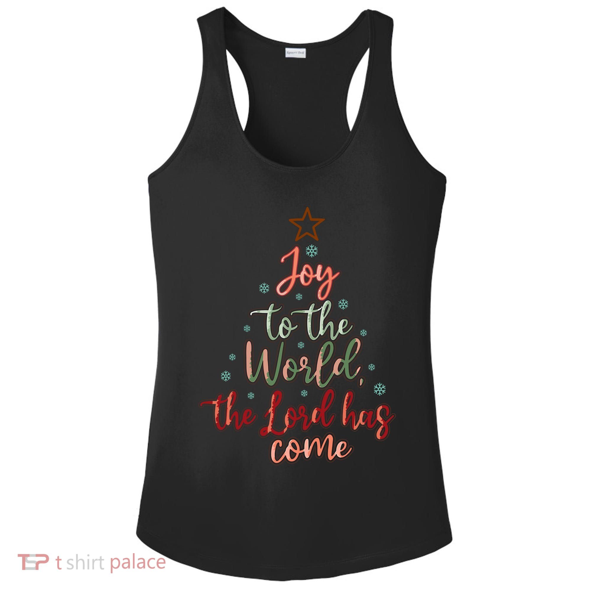Joy Saying Merry Christmas Christian Message Xmas Tree Ladies PosiCharge Competitor Racerback Tank