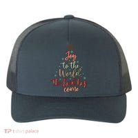 Joy Saying Merry Christmas Christian Message Xmas Tree Yupoong Adult 5-Panel Trucker Hat thumb 0