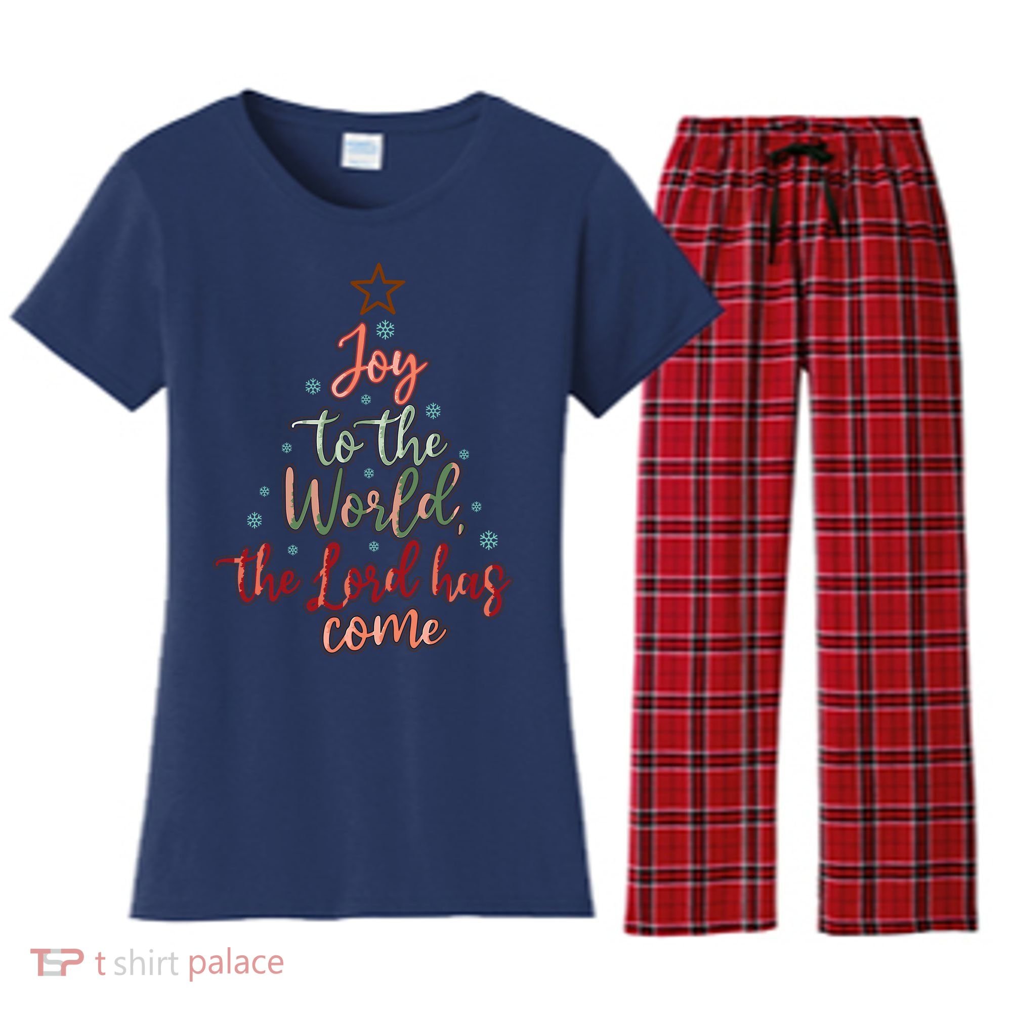 Joy Saying Merry Christmas Christian Message Xmas Tree Women's Flannel Pajama Set