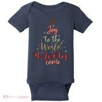 Joy Saying Merry Christmas Christian Message Xmas Tree Baby Bodysuit thumb 0
