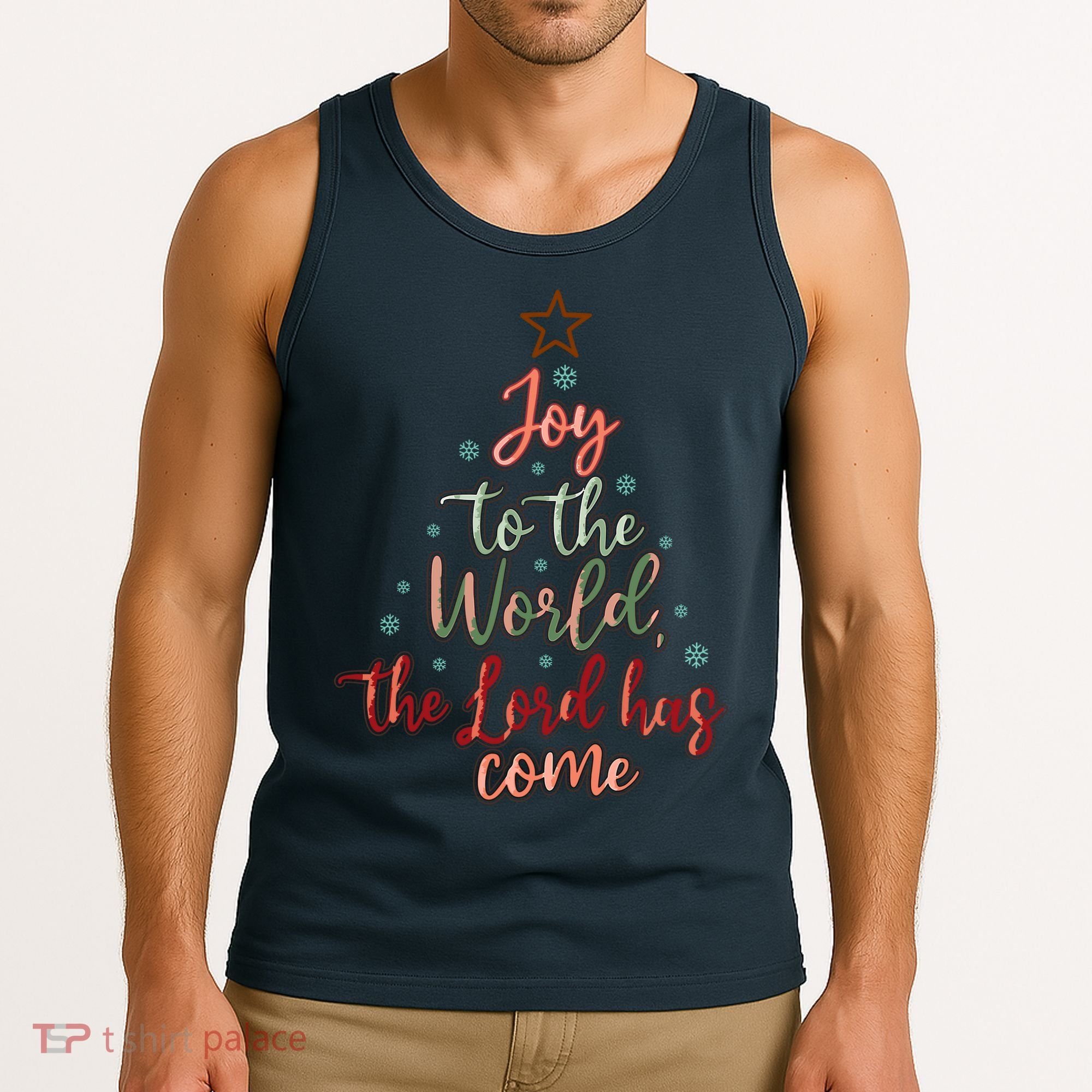 Joy Saying Merry Christmas Christian Message Xmas Tree Tank Top