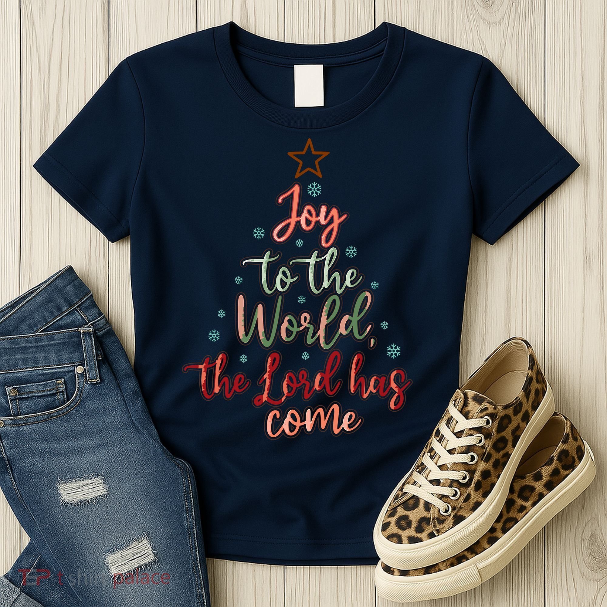 Joy Saying Merry Christmas Christian Message Xmas Tree Women's T-Shirt
