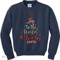 Joy Saying Merry Christmas Christian Message Xmas Tree Kids Sweatshirt thumb 0