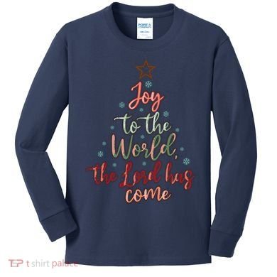 Joy Saying Merry Christmas Christian Message Xmas Tree Kids Long Sleeve Shirt
