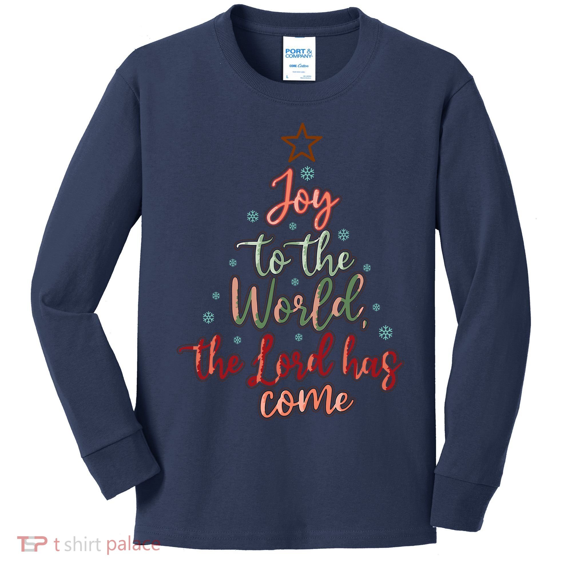 Joy Saying Merry Christmas Christian Message Xmas Tree Kids Long Sleeve Shirt