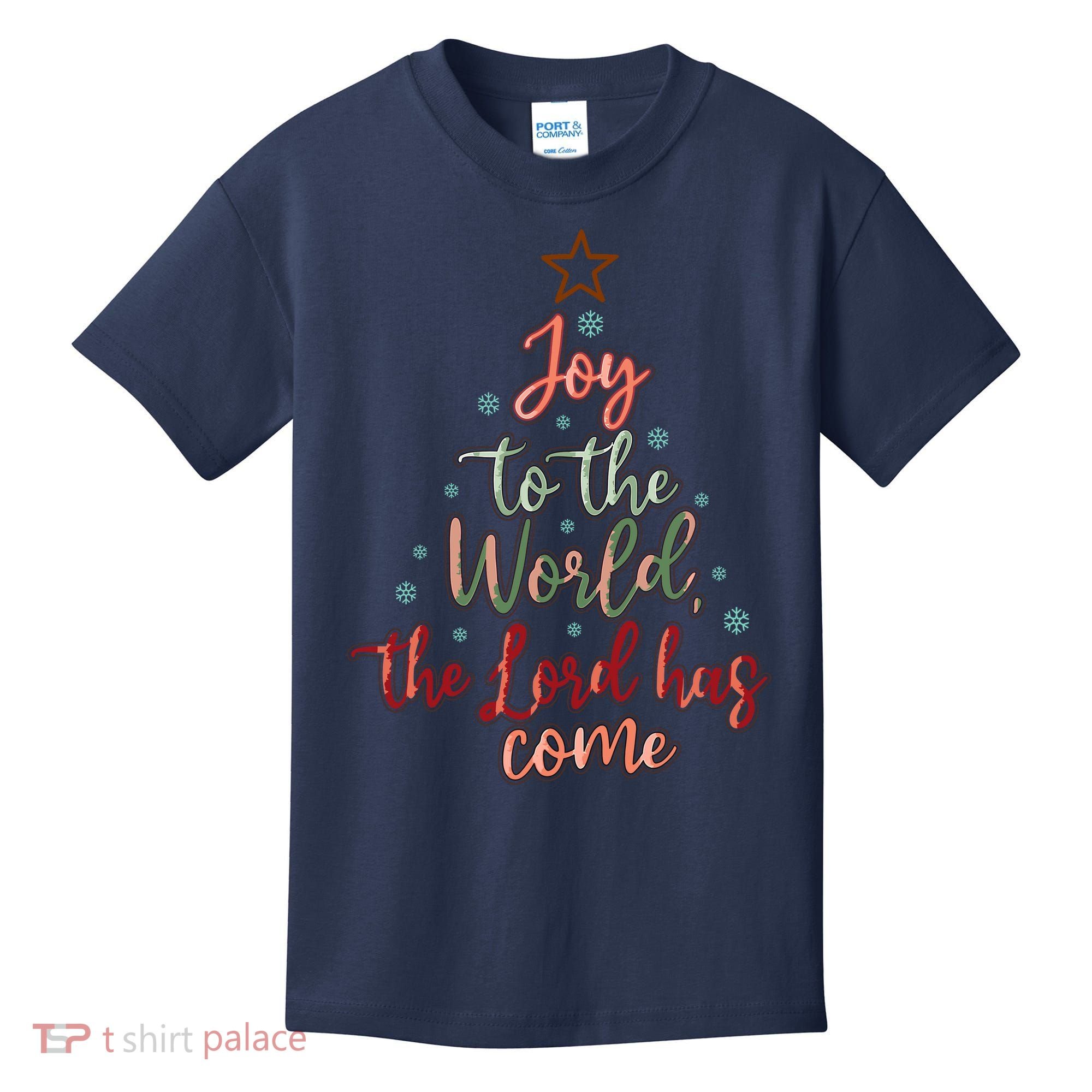 Joy Saying Merry Christmas Christian Message Xmas Tree Kids T-Shirt