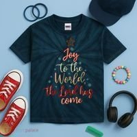 Joy Saying Merry Christmas Christian Message Xmas Tree Kids Tie-Dye T-Shirt thumb 2