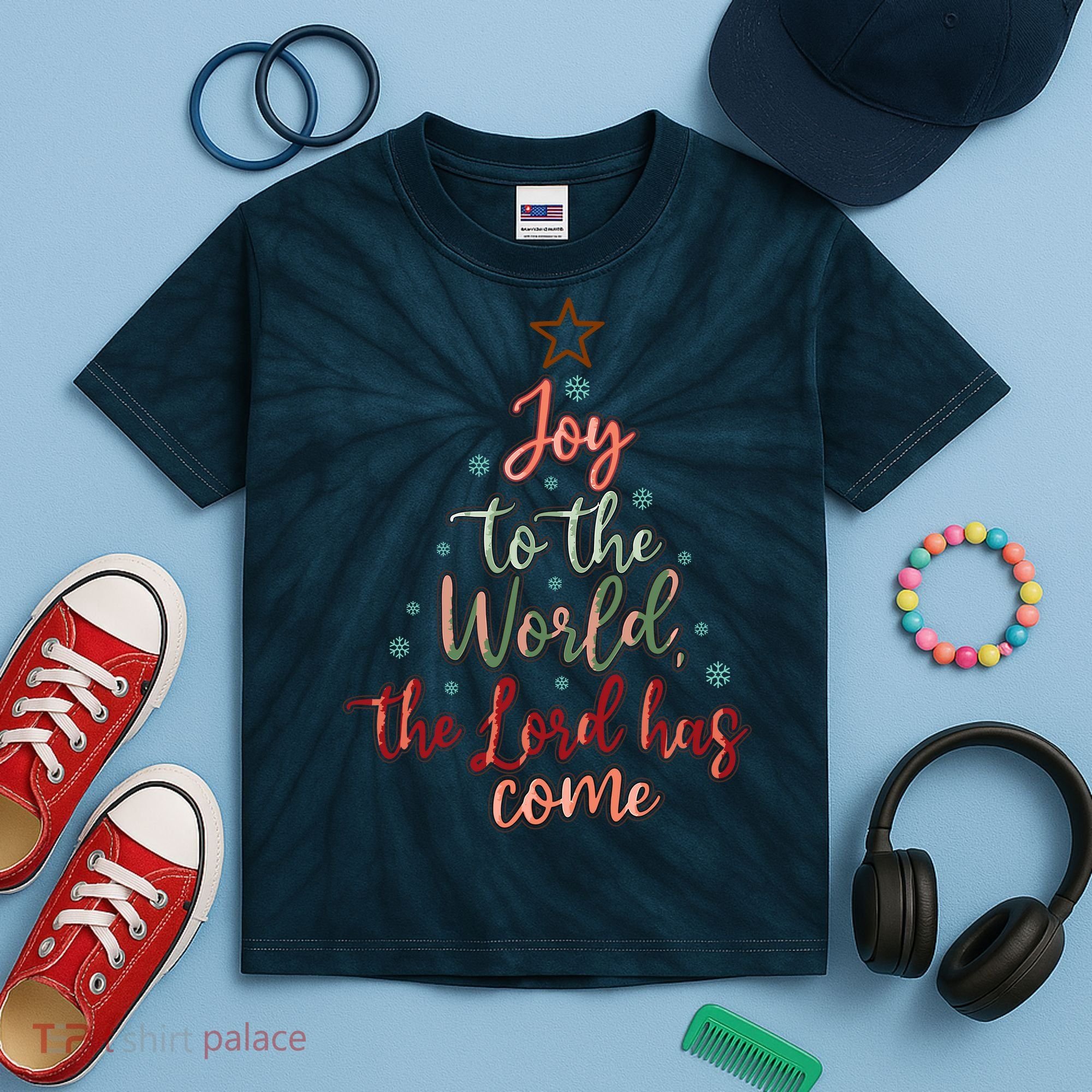 Joy Saying Merry Christmas Christian Message Xmas Tree Kids Tie-Dye T-Shirt