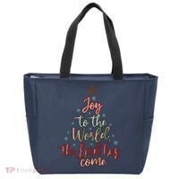 Joy Saying Merry Christmas Christian Message Xmas Tree Tote Bag thumb 0