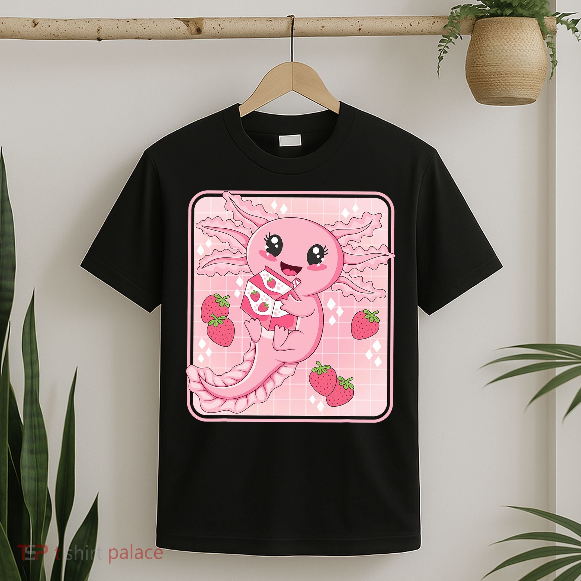 Japanese Strawberry Milk Anime Pin.k Kawaii Axolotl T-Shirt