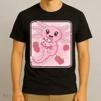 Japanese Strawberry Milk Anime Pin.k Kawaii Axolotl T-Shirt thumb 3