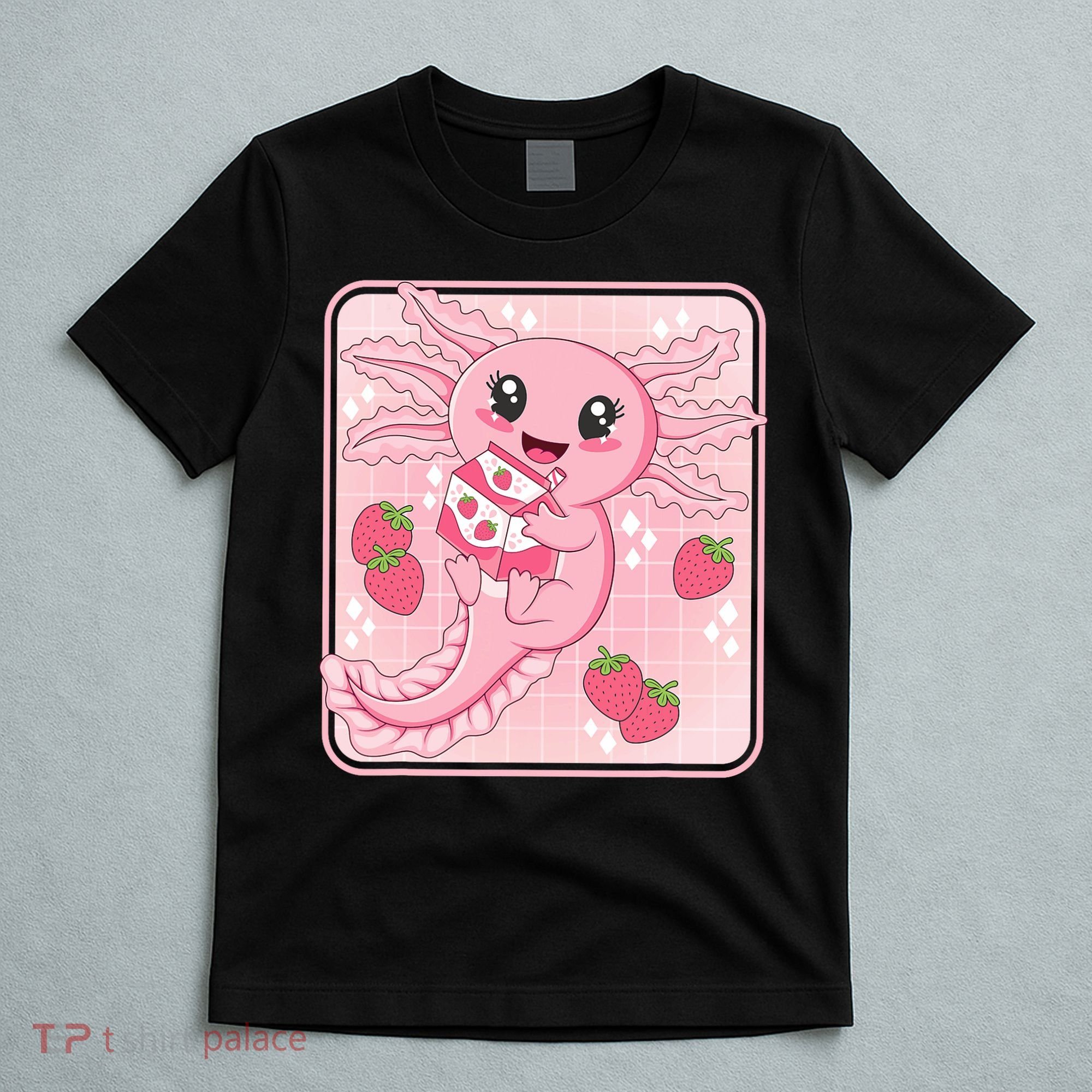 Japanese Strawberry Milk Anime Pin.k Kawaii Axolotl T-Shirt