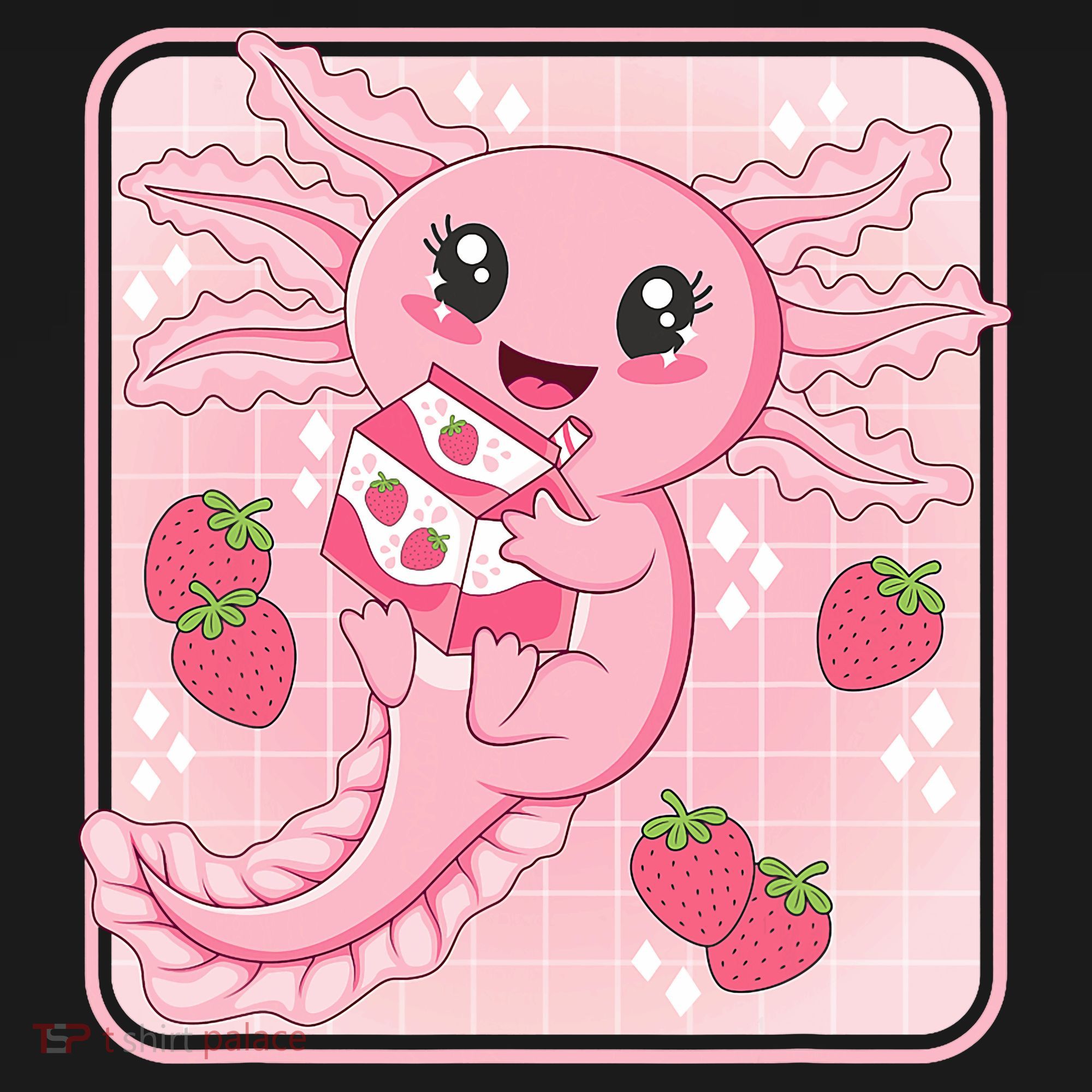 Japanese Strawberry Milk Anime Pin.k Kawaii Axolotl Women's Hoodie
