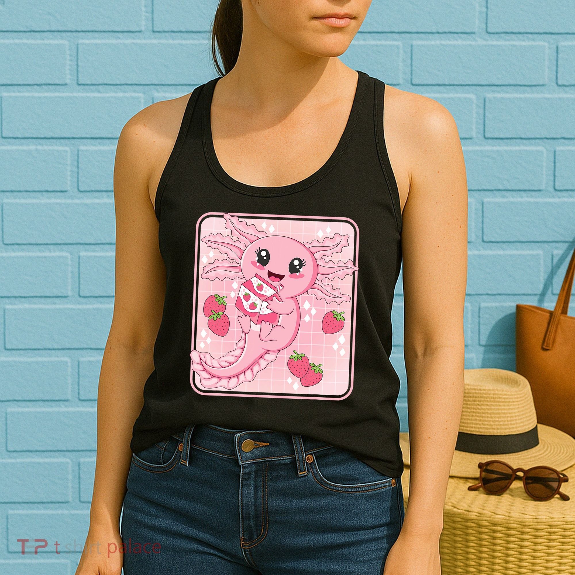 Japanese Strawberry Milk Anime Pin.k Kawaii Axolotl Women's Tank Top