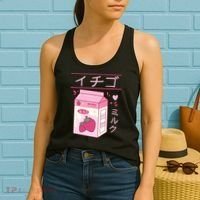 Japanese Strawberry Milk Kawaii Kanji Vaporwave Otaku Gift Women's Tank Top thumb 2