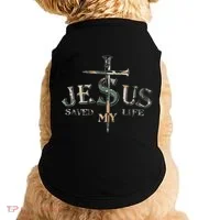 Jesus Saved My Life Army Camo Doggie Tank thumb 0
