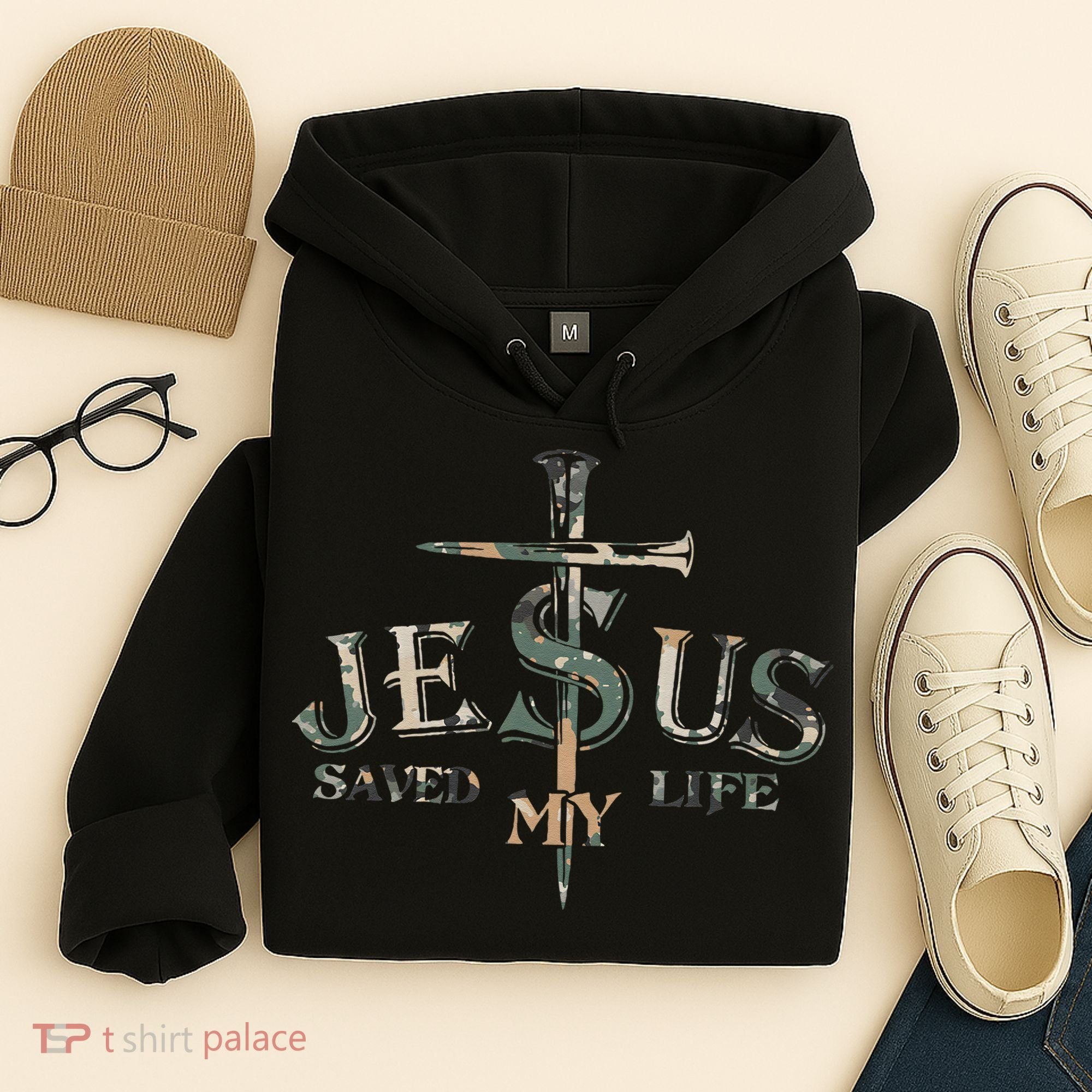 Jesus Saved My Life Army Camo Hoodie