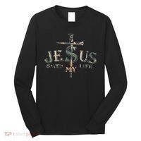 Jesus Saved My Life Army Camo Long Sleeve Shirt thumb 0