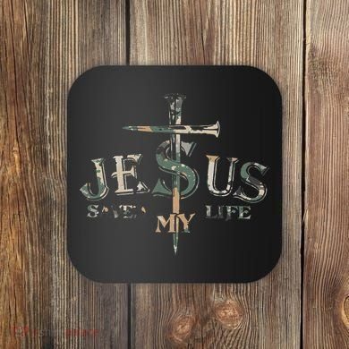 Jesus Saved My Life Army Camo Coaster