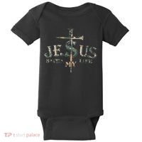 Jesus Saved My Life Army Camo Baby Bodysuit thumb 0