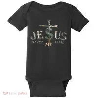 Jesus Saved My Life Army Camo Baby Bodysuit thumb 0