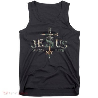 Jesus Saved My Life Army Camo Tank Top