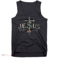 Jesus Saved My Life Army Camo Tank Top thumb 0