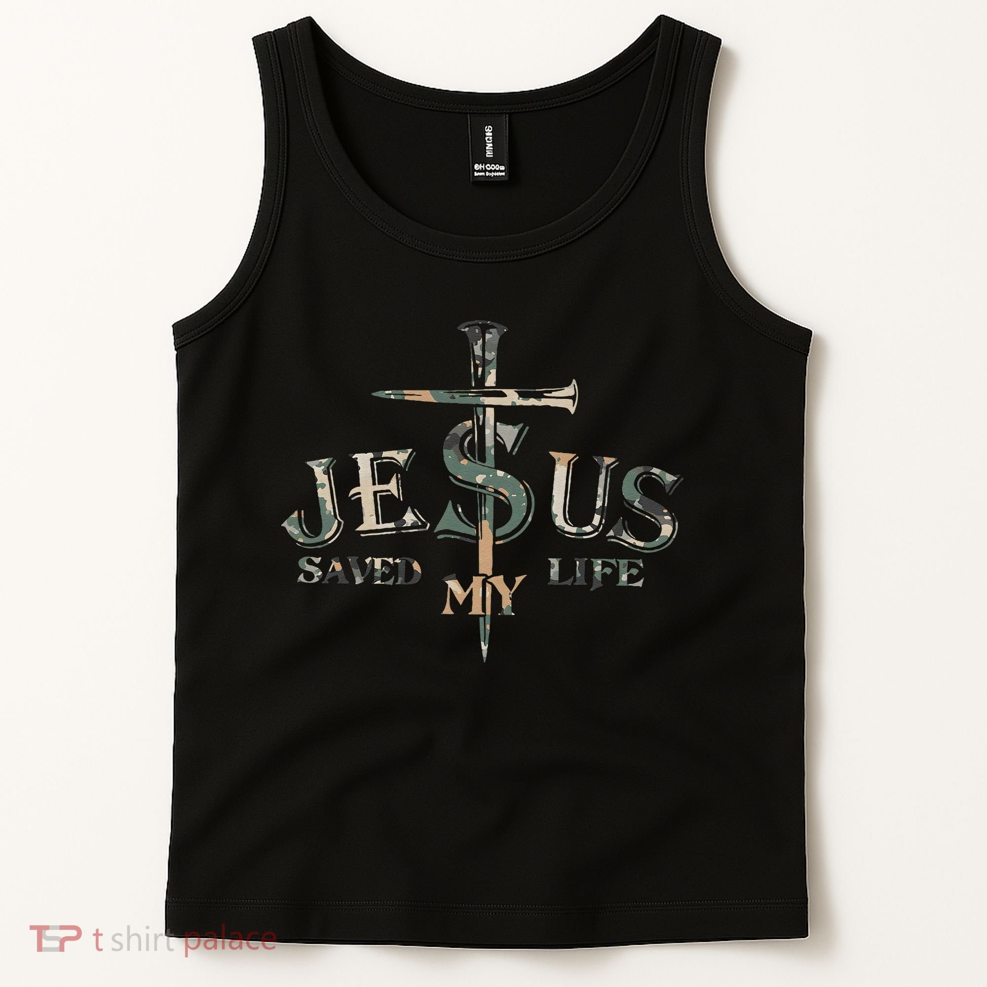Jesus Saved My Life Army Camo Tank Top