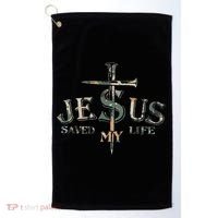 Jesus Saved My Life Army Camo Golf Towel thumb 0