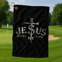 Jesus Saved My Life Army Camo Golf Towel thumb 1