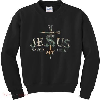 Jesus Saved My Life Army Camo Kids Sweatshirt